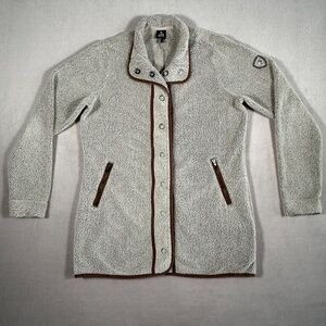 Kuhl Jacket Womens Large Beige Brown Klifton Long Snap Front Fleece Lightweight